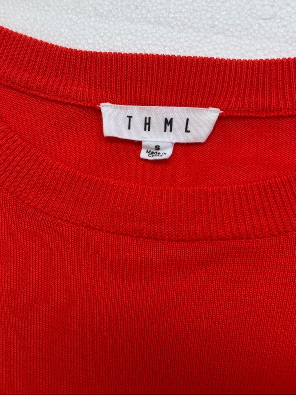 THML Red Knit Crewneck Top with Fringe Trim. Tomato Red. - Picture 3 of 3